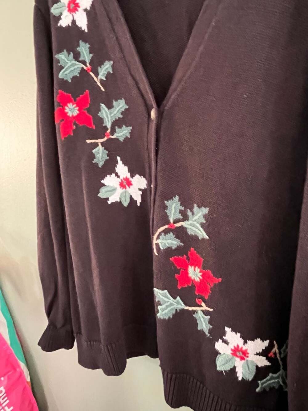 Vintage Classic Elements Woman Plus Size 20-22W Embroidered Poinsettia Christmas